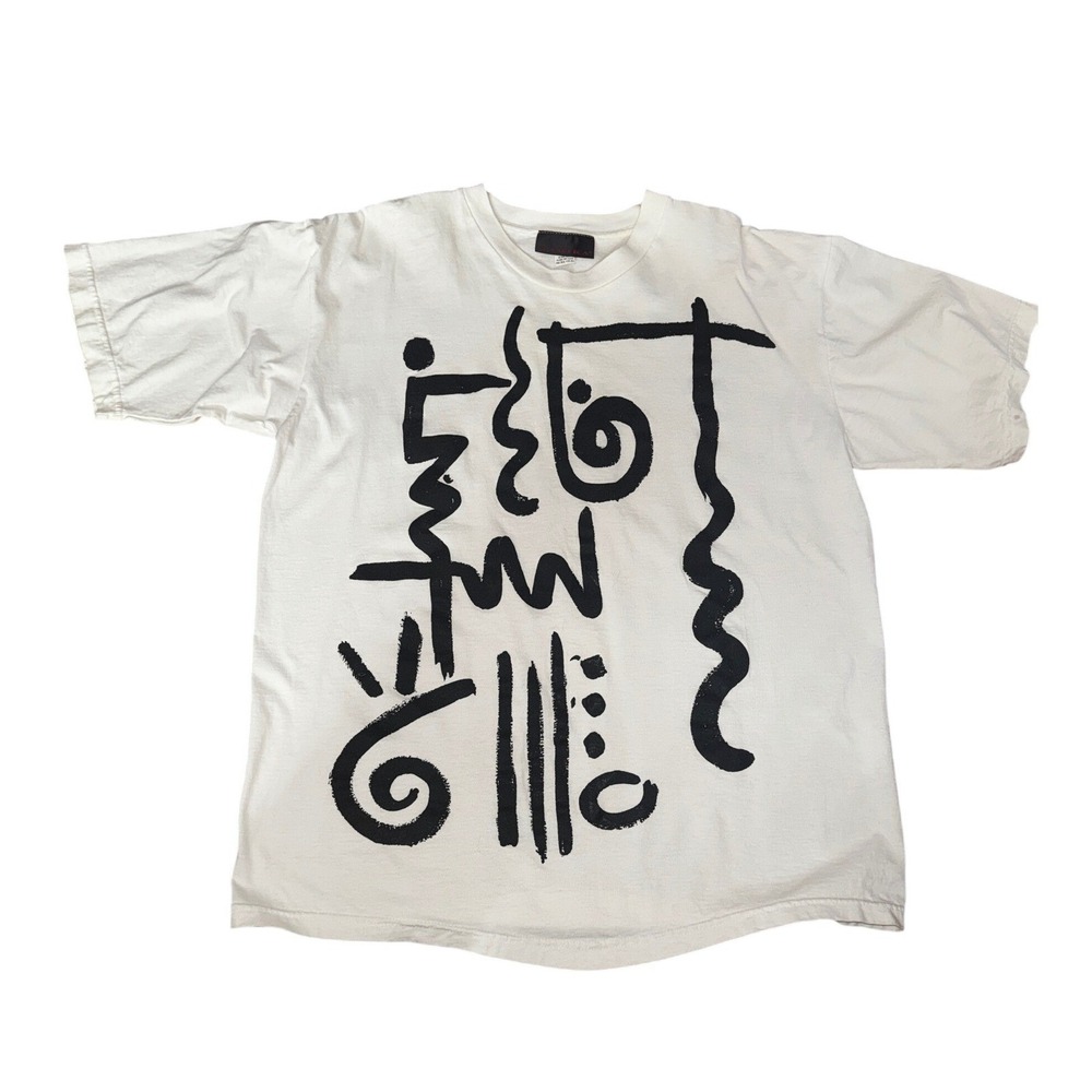 Vintage Eighties T-Shirt White Black One Size Artsy New Wave Punk Cool Workout